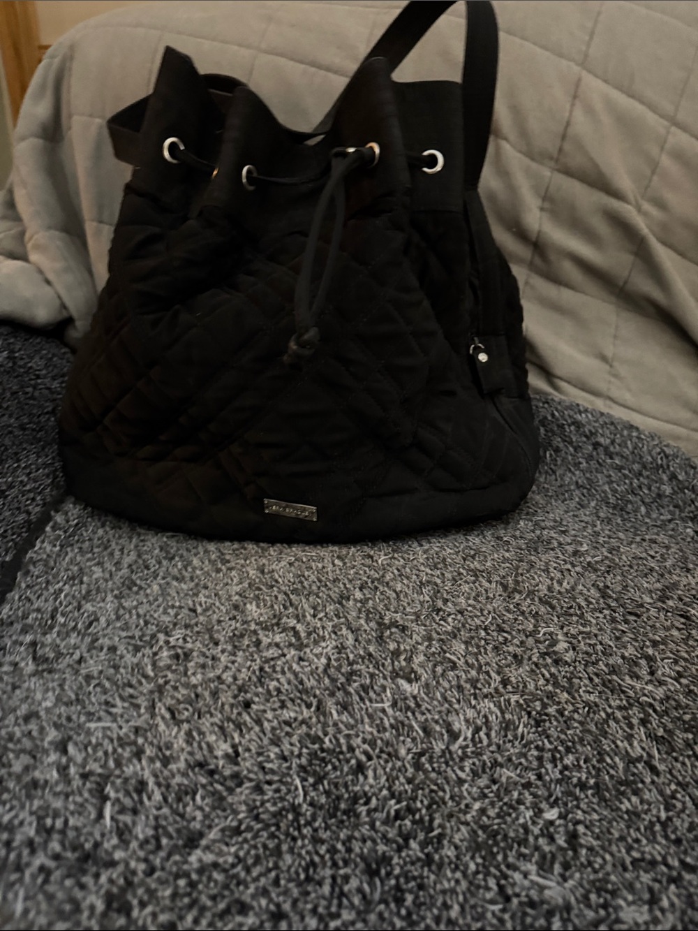 Vera Bradley Black Quilted Drawstring Hobo Bag
